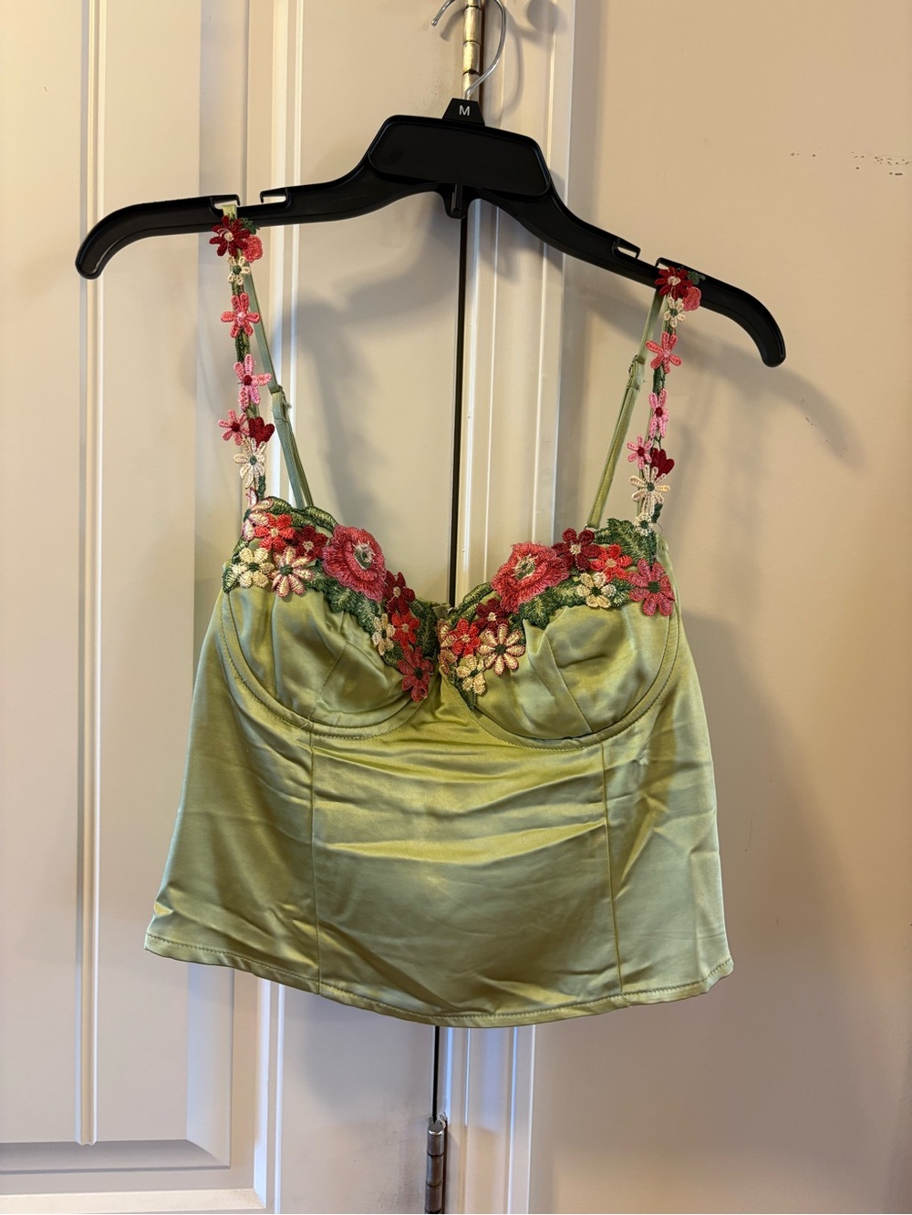 Princess Polly Green Satin Floral Applique Bustier Camisole